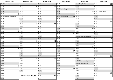 Kalenderwochen 2026 | Kalenderwoche.de
