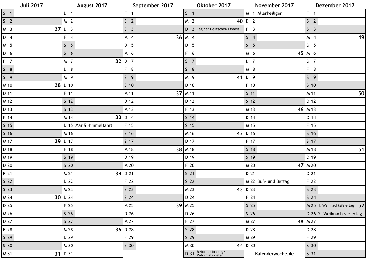 Kalender 2017 2. Hälfte